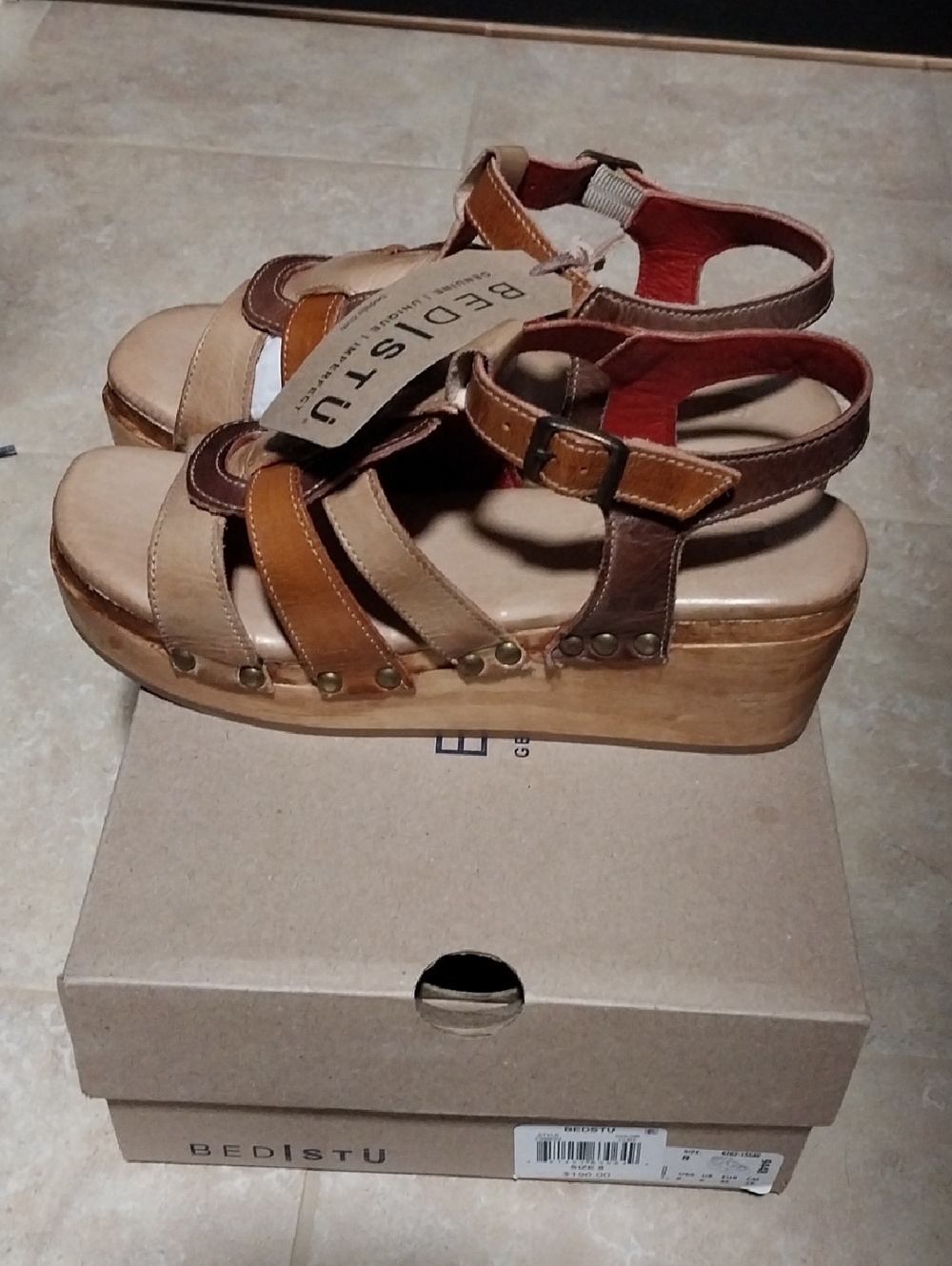 Bed Stu Tan, Brown & Camel Leather Platform Sandals - Picture 2 of 10
